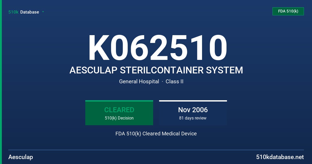 K062510 AESCULAP STERILCONTAINER SYSTEM FDA 510(k) Cleared Medical Device