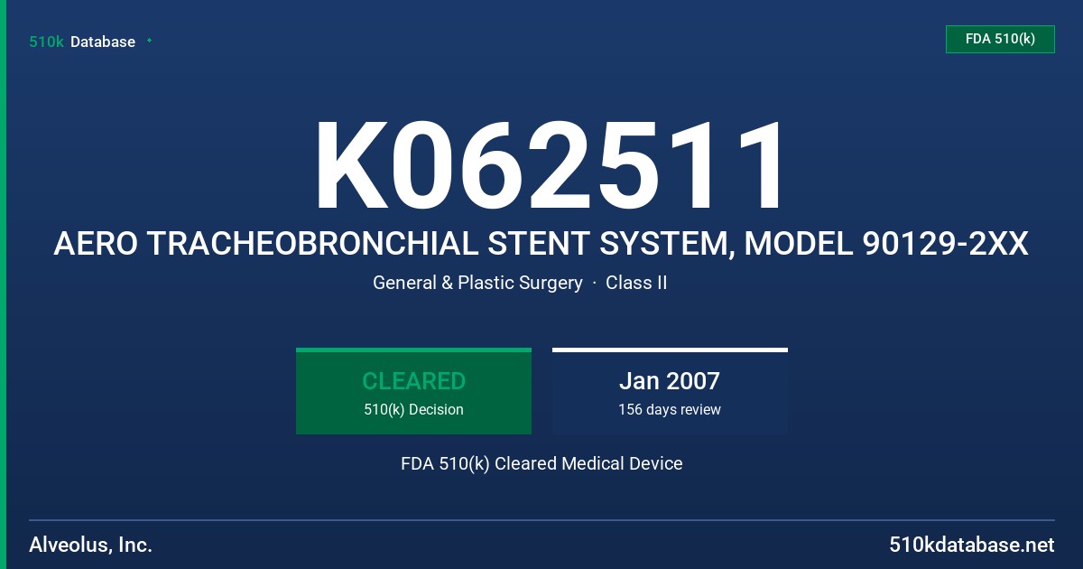 K062511 AERO TRACHEOBRONCHIAL STENT SYSTEM, MODEL 90129-2XX FDA 510(k) Cleared Medical Device