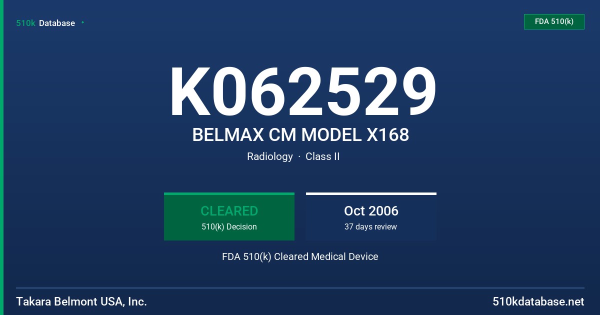 K062529 BELMAX CM MODEL X168 FDA 510(k) Cleared Medical Device