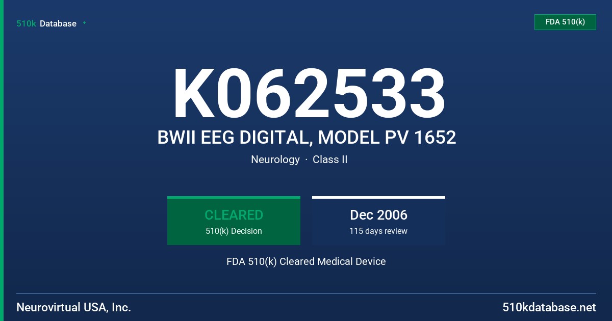 K062533 BWII EEG DIGITAL, MODEL PV 1652 FDA 510(k) Cleared Medical Device