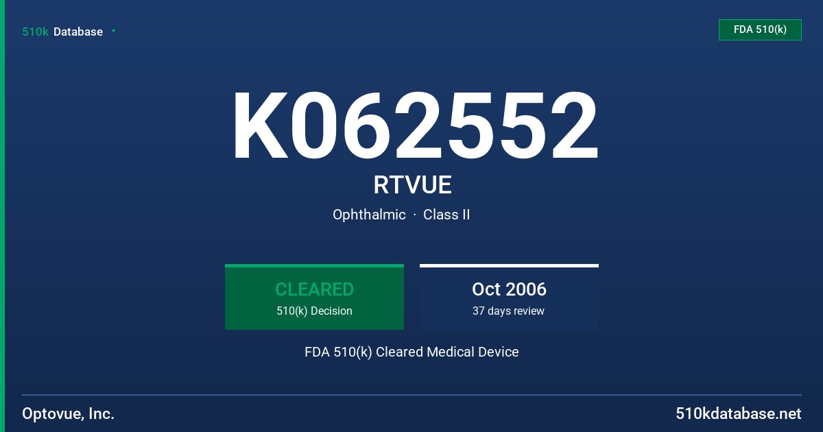K062552 RTVUE FDA 510(k) Cleared Medical Device