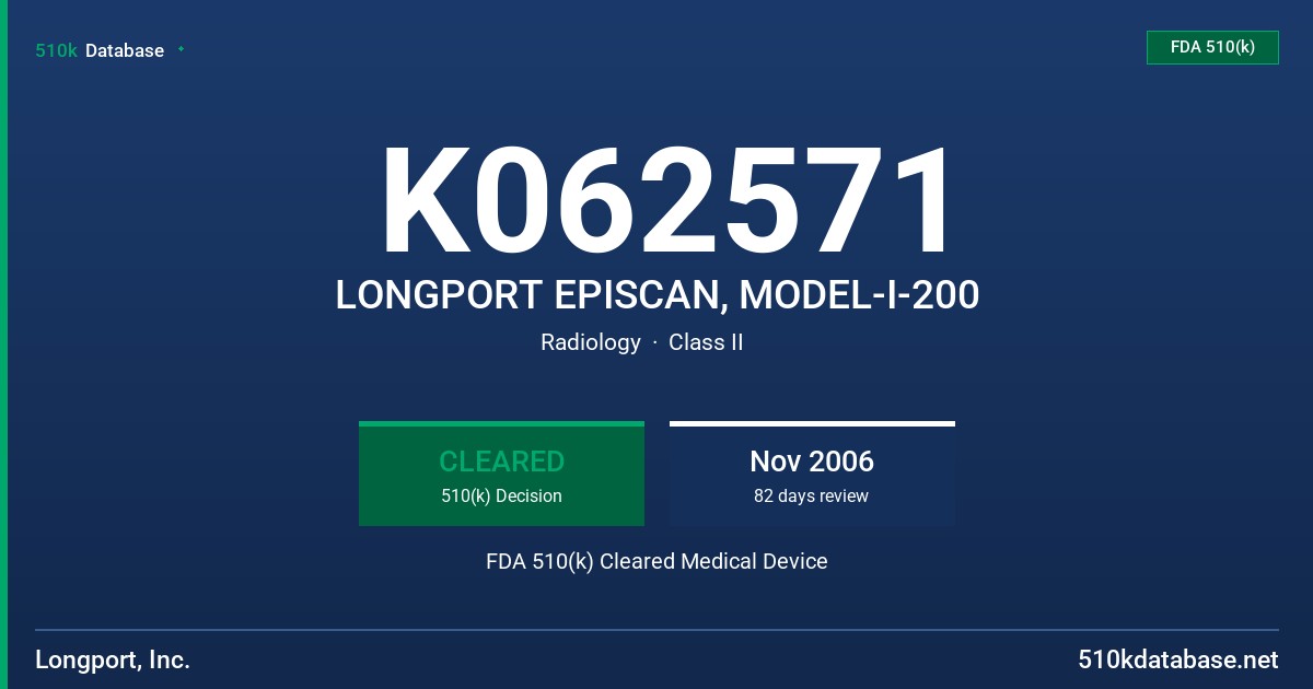 K062571 LONGPORT EPISCAN, MODEL-I-200 FDA 510(k) Cleared Medical Device