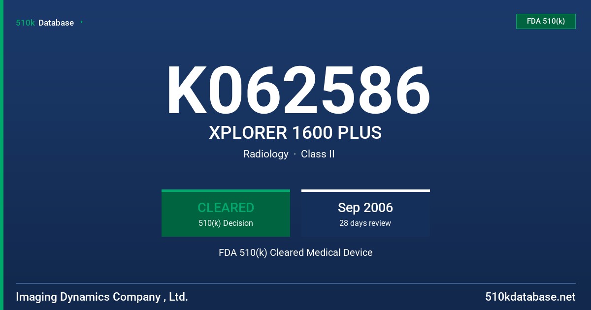 K062586 XPLORER 1600 PLUS FDA 510(k) Cleared Medical Device