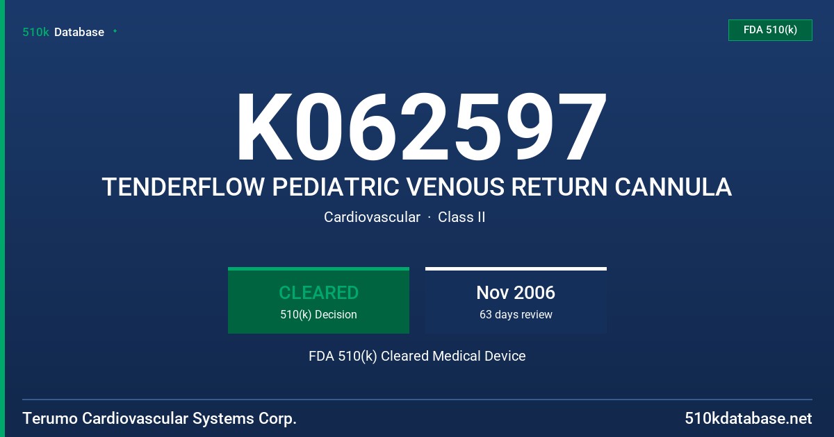 K062597 TENDERFLOW PEDIATRIC VENOUS RETURN CANNULA FDA 510(k) Cleared Medical Device