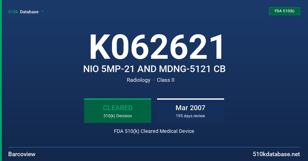 K062621 NIO 5MP-21 AND MDNG-5121 CB FDA 510(k) Cleared Medical Device