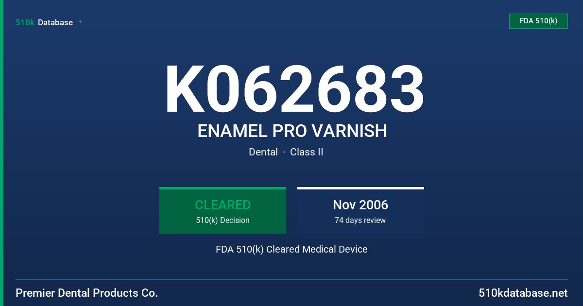K062683 ENAMEL PRO VARNISH FDA 510(k) Cleared Medical Device