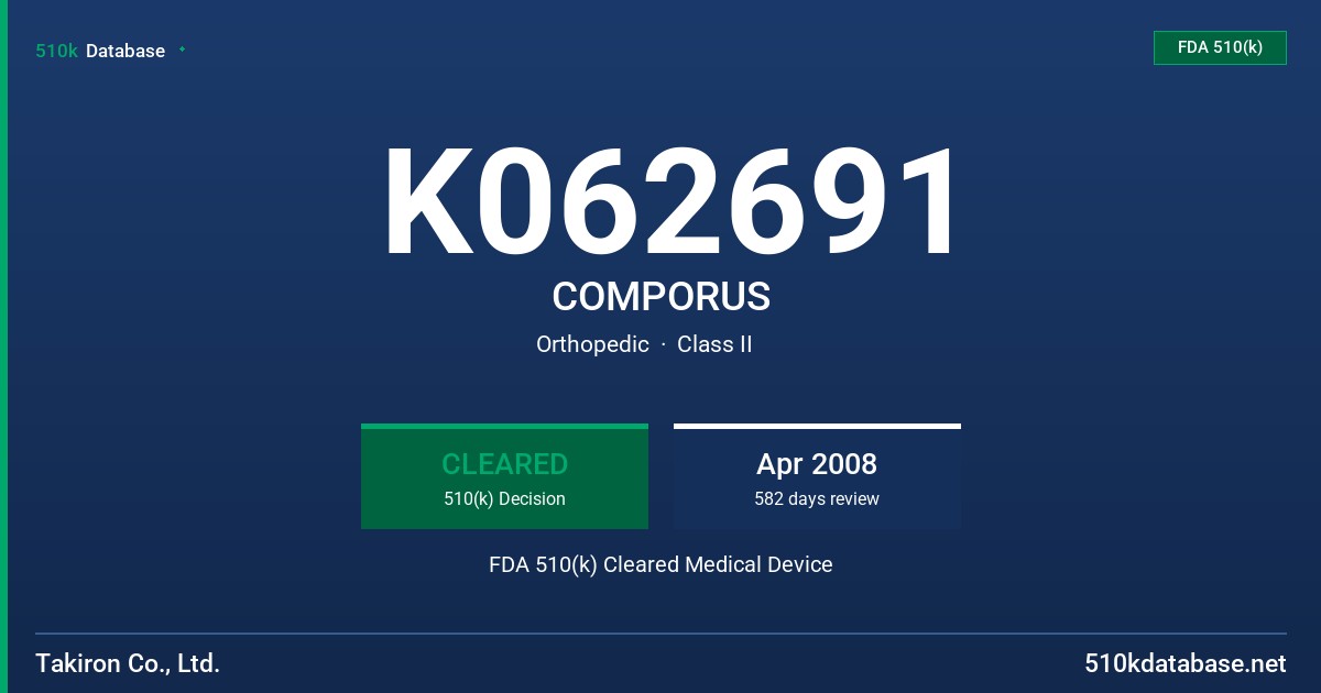K062691 COMPORUS FDA 510(k) Cleared Medical Device