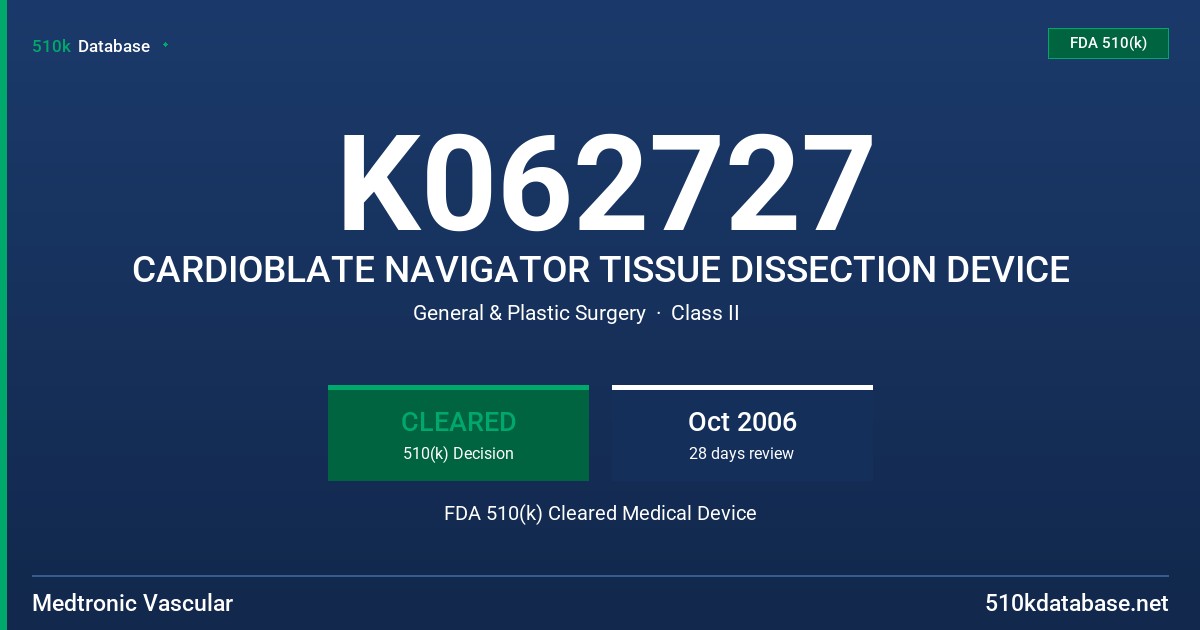 K062727 CARDIOBLATE NAVIGATOR TISSUE DISSECTION DEVICE FDA 510(k) Cleared Medical Device