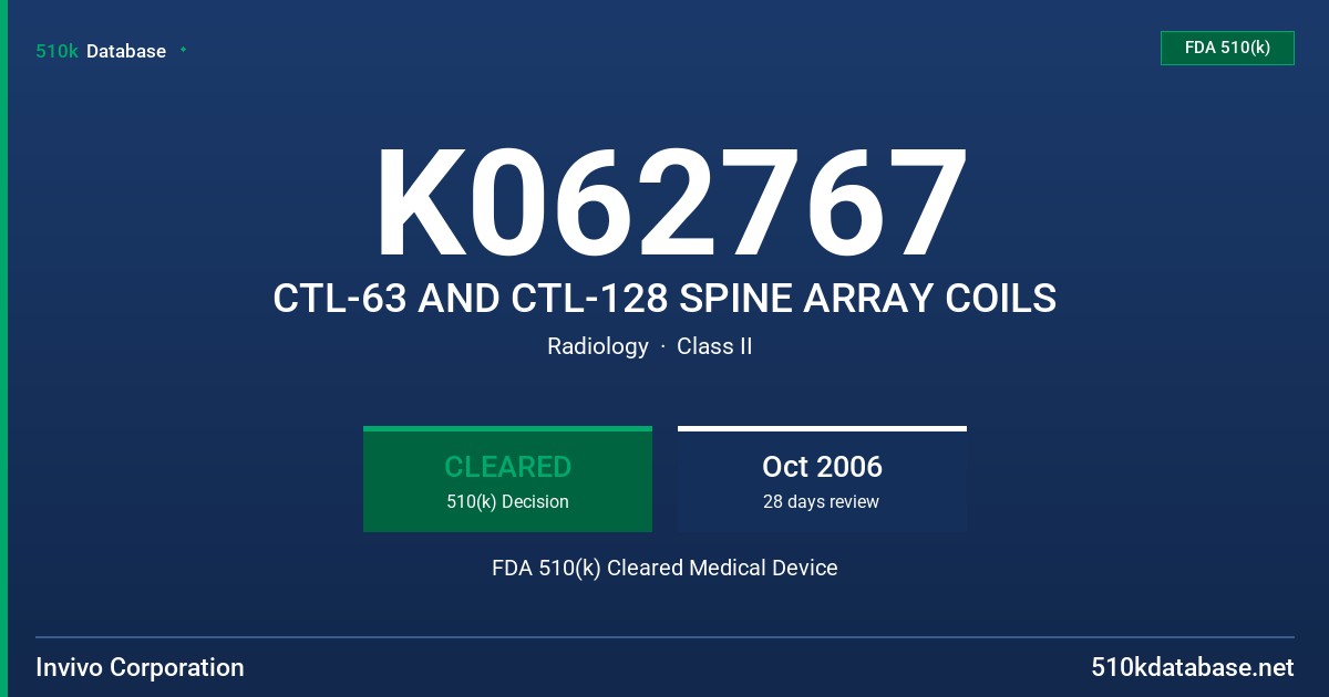 K062767 CTL-63 AND CTL-128 SPINE ARRAY COILS FDA 510(k) Cleared Medical Device