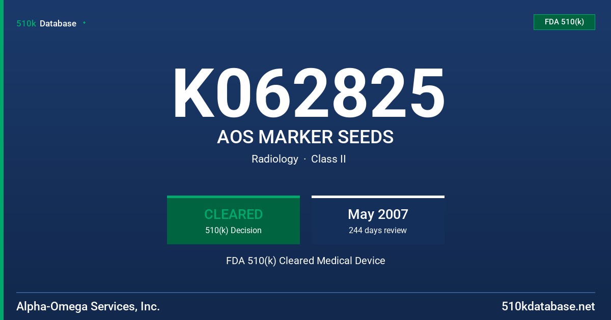 K062825 AOS MARKER SEEDS FDA 510(k) Cleared Medical Device