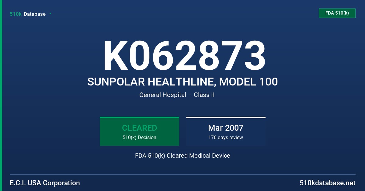 K062873 SUNPOLAR HEALTHLINE, MODEL 100 FDA 510(k) Cleared Medical Device
