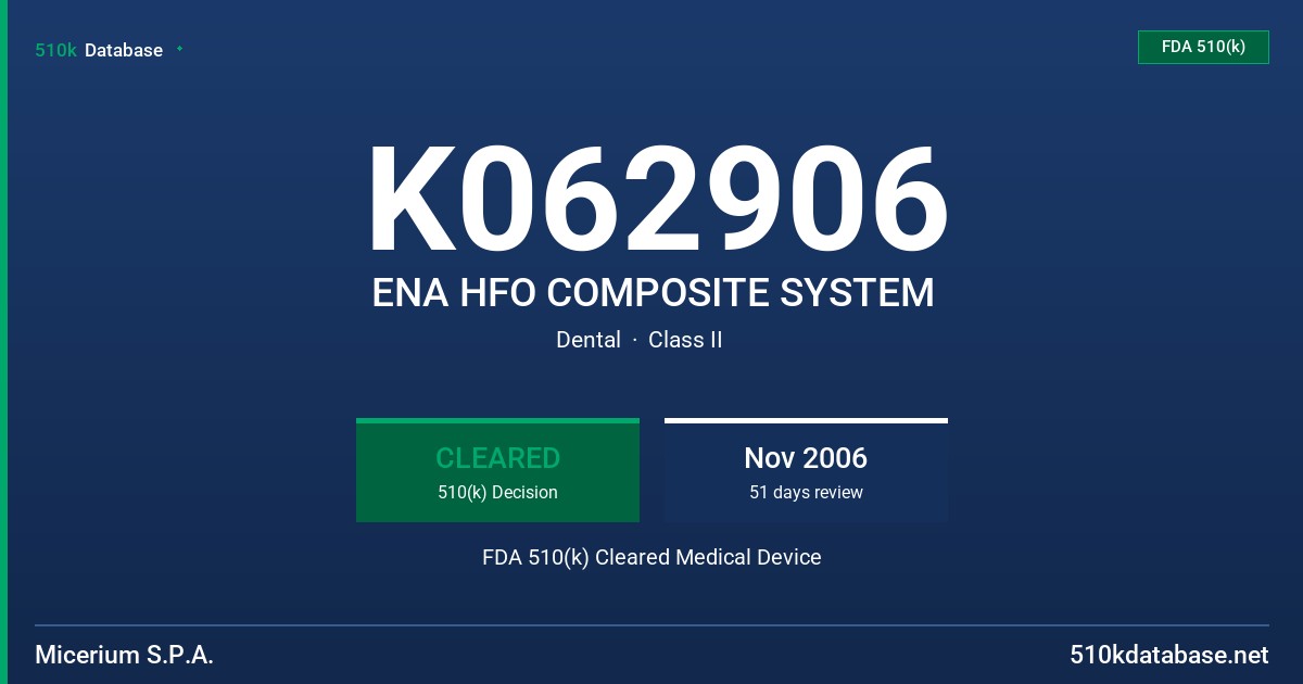 K062906 ENA HFO COMPOSITE SYSTEM FDA 510(k) Cleared Medical Device