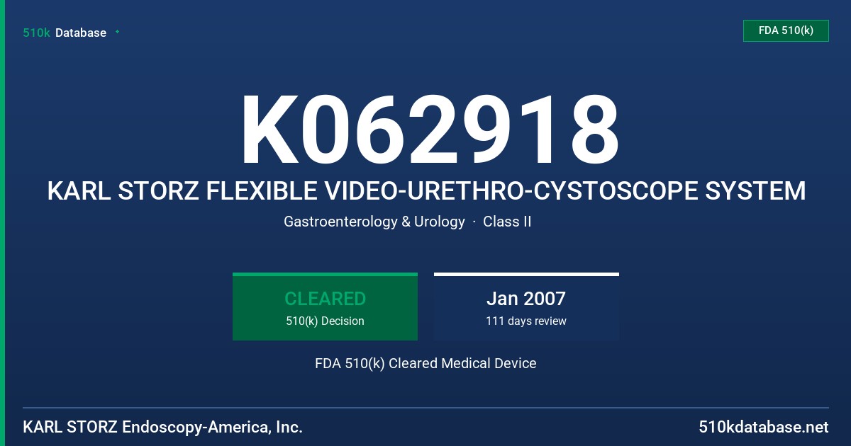 K062918 KARL STORZ FLEXIBLE VIDEO-URETHRO-CYSTOSCOPE SYSTEM FDA 510(k) Cleared Medical Device
