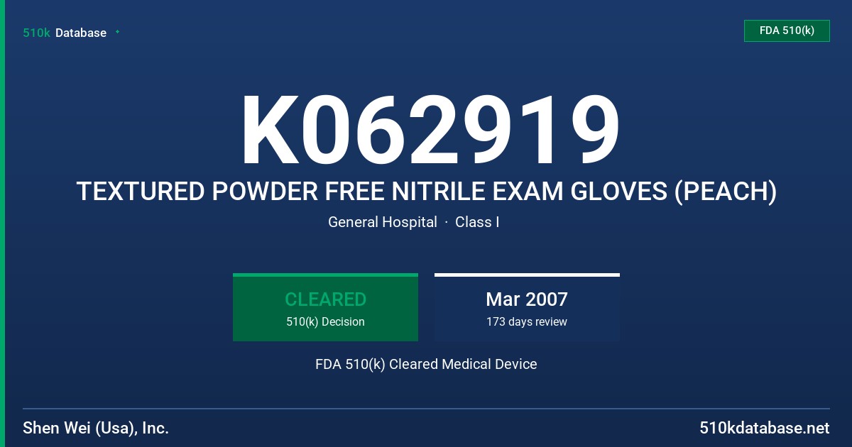 K062919 TEXTURED POWDER FREE NITRILE EXAM GLOVES (PEACH) FDA 510(k) Cleared Medical Device