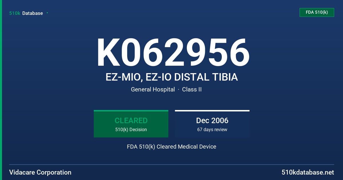 K062956 EZ-MIO, EZ-IO DISTAL TIBIA FDA 510(k) Cleared Medical Device