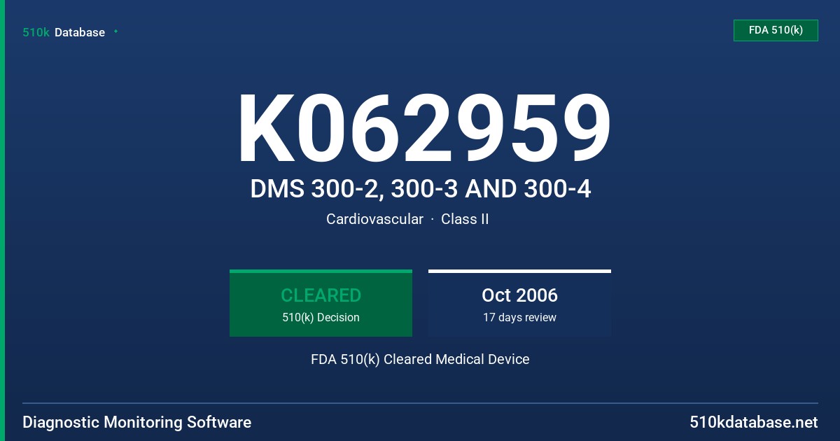 K062959 DMS 300-2, 300-3 AND 300-4 FDA 510(k) Cleared Medical Device