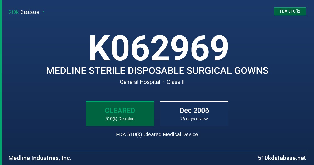 K062969 MEDLINE STERILE DISPOSABLE SURGICAL GOWNS FDA 510(k) Cleared Medical Device