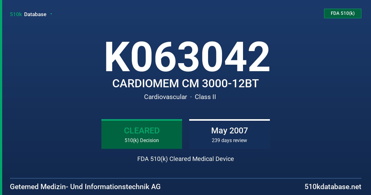 K063042 CARDIOMEM CM 3000-12BT FDA 510(k) Cleared Medical Device