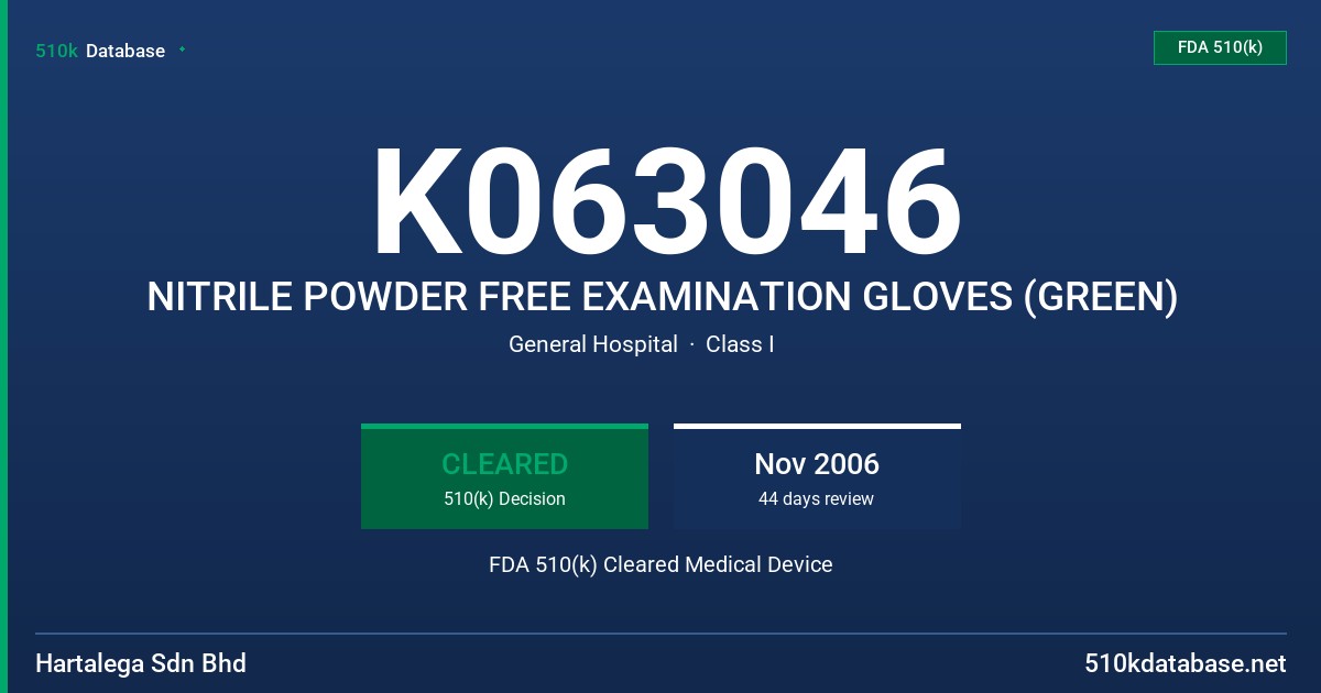 K063046 NITRILE POWDER FREE EXAMINATION GLOVES (GREEN) FDA 510(k) Cleared Medical Device