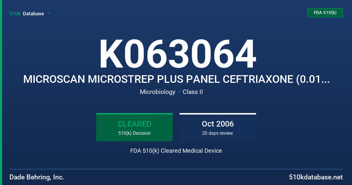 K063064 MICROSCAN MICROSTREP PLUS PANEL CEFTRIAXONE (0.015-8MCG/ML) FDA 510(k) Cleared Medical Device