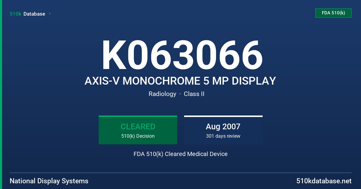 K063066 AXIS-V MONOCHROME 5 MP DISPLAY FDA 510(k) Cleared Medical Device
