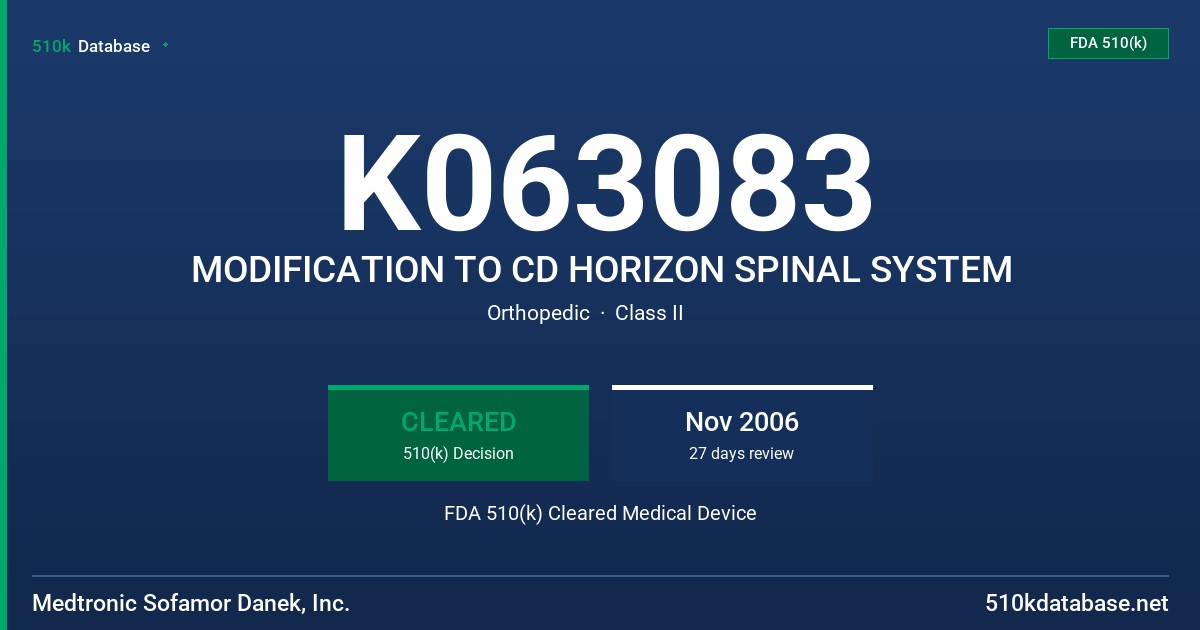 K063083 MODIFICATION TO CD HORIZON SPINAL SYSTEM FDA 510(k) Cleared Medical Device