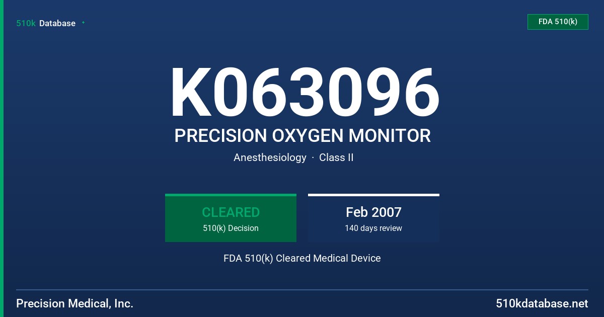 K063096 PRECISION OXYGEN MONITOR FDA 510(k) Cleared Medical Device