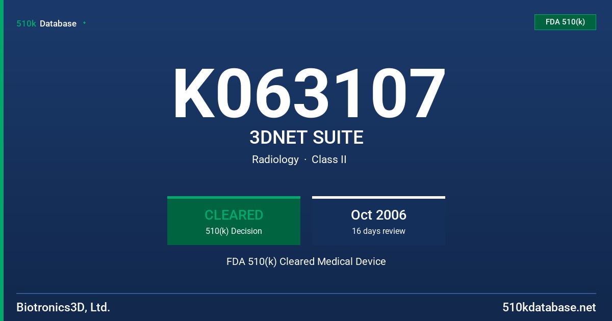 K063107 3DNET SUITE FDA 510(k) Cleared Medical Device