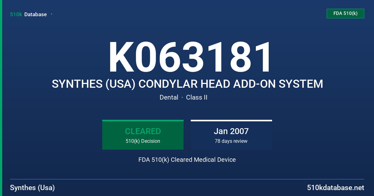 K063181 SYNTHES (USA) CONDYLAR HEAD ADD-ON SYSTEM FDA 510(k) Cleared Medical Device