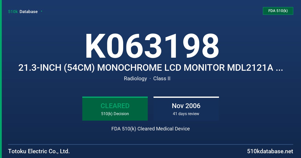 K063198 21.3-INCH (54CM) MONOCHROME LCD MONITOR MDL2121A (ME253I2) FDA 510(k) Cleared Medical Device
