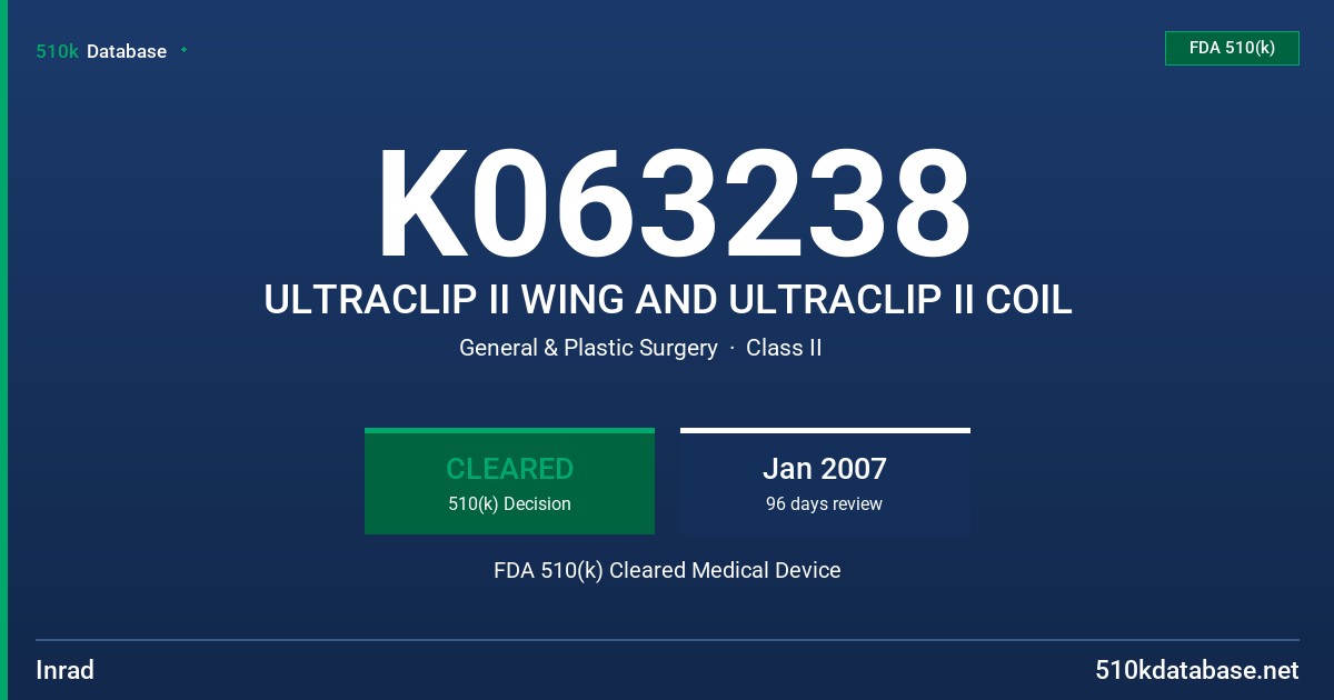 K063238 ULTRACLIP II WING AND ULTRACLIP II COIL FDA 510(k) Cleared Medical Device