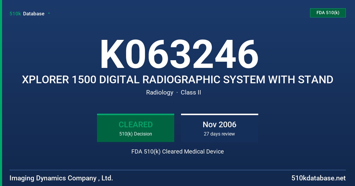 K063246 XPLORER 1500 DIGITAL RADIOGRAPHIC SYSTEM WITH STAND FDA 510(k) Cleared Medical Device