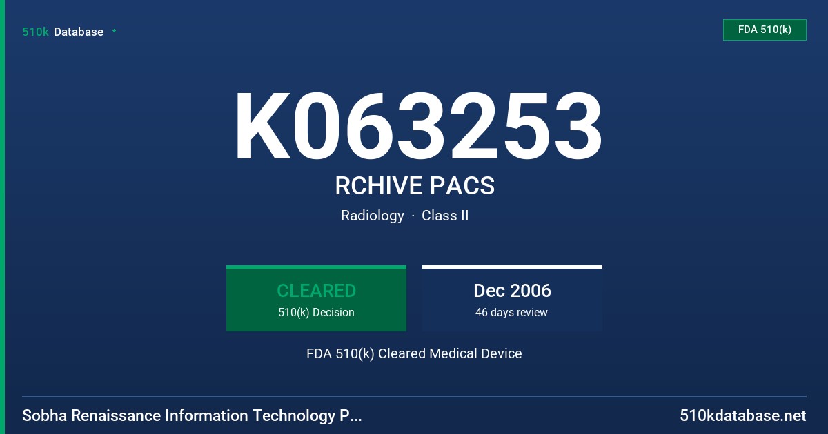 K063253 RCHIVE PACS FDA 510(k) Cleared Medical Device