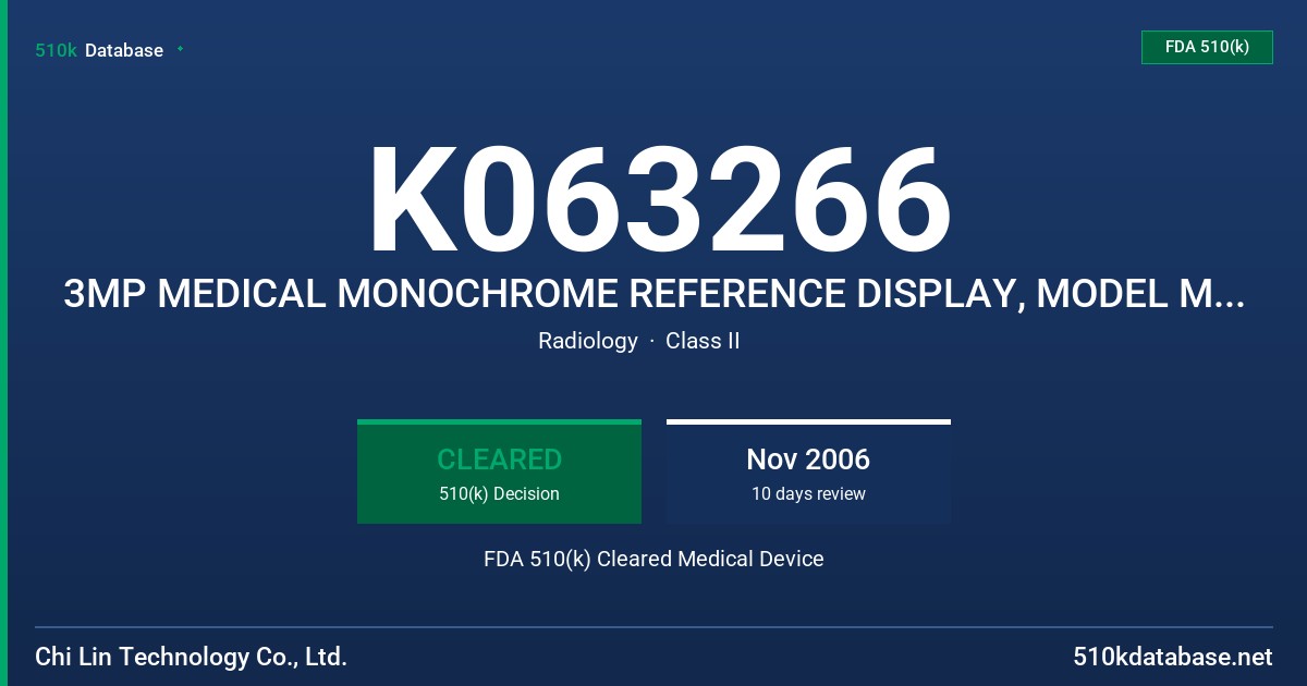 K063266 3MP MEDICAL MONOCHROME REFERENCE DISPLAY, MODEL MDM2130-3NC FDA 510(k) Cleared Medical Device