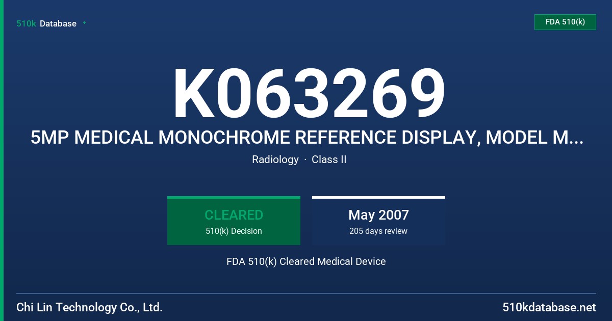 K063269 5MP MEDICAL MONOCHROME REFERENCE DISPLAY, MODEL MDM2010-5NC FDA 510(k) Cleared Medical Device