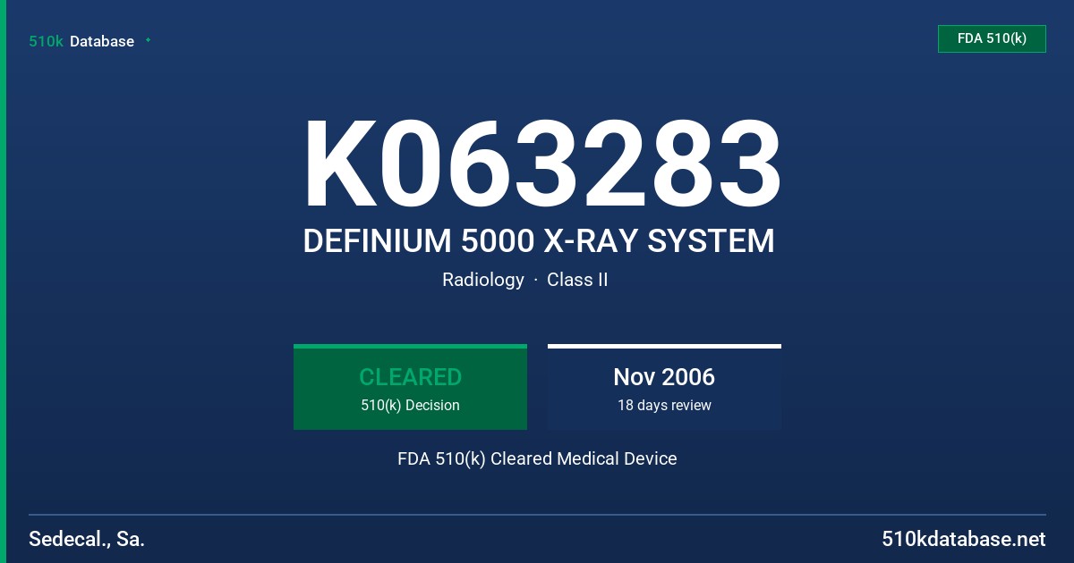 K063283 DEFINIUM 5000 X-RAY SYSTEM FDA 510(k) Cleared Medical Device
