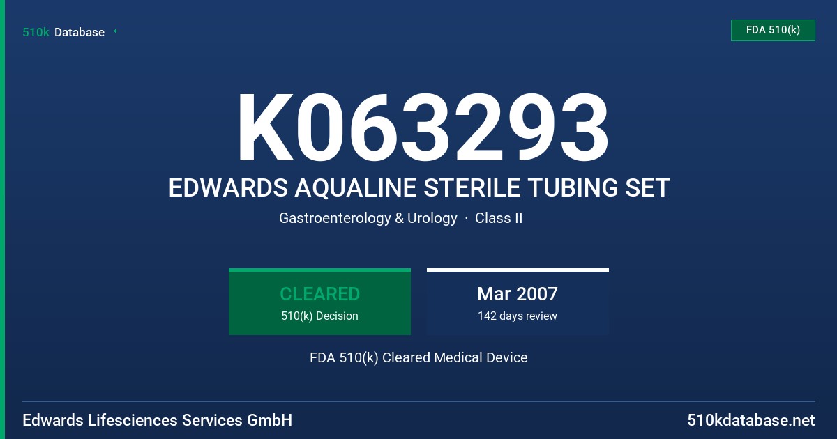 K063293 EDWARDS AQUALINE STERILE TUBING SET FDA 510(k) Cleared Medical Device