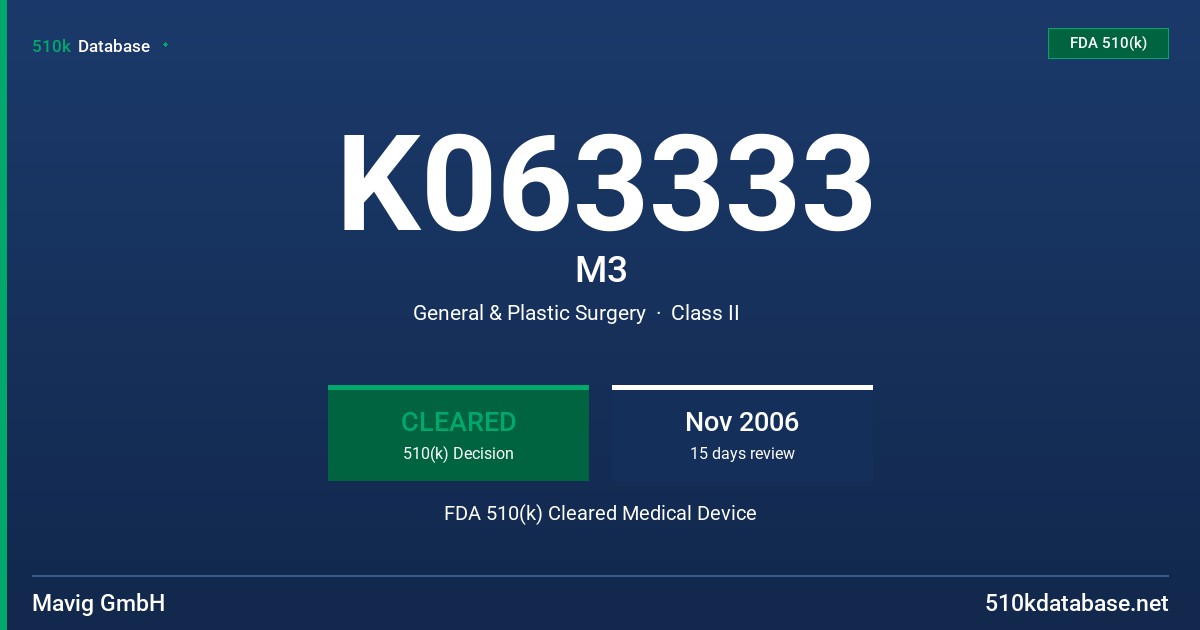 K063333 M3 FDA 510(k) Cleared Medical Device