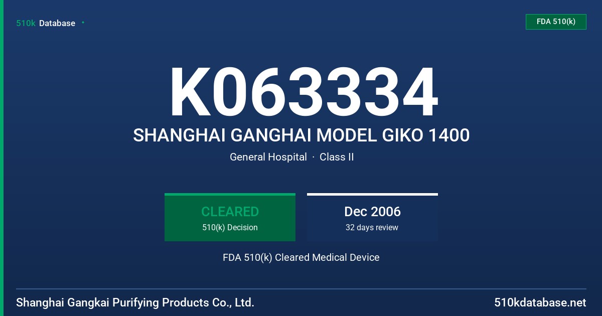 K063334 SHANGHAI GANGHAI MODEL GIKO 1400 FDA 510(k) Cleared Medical Device