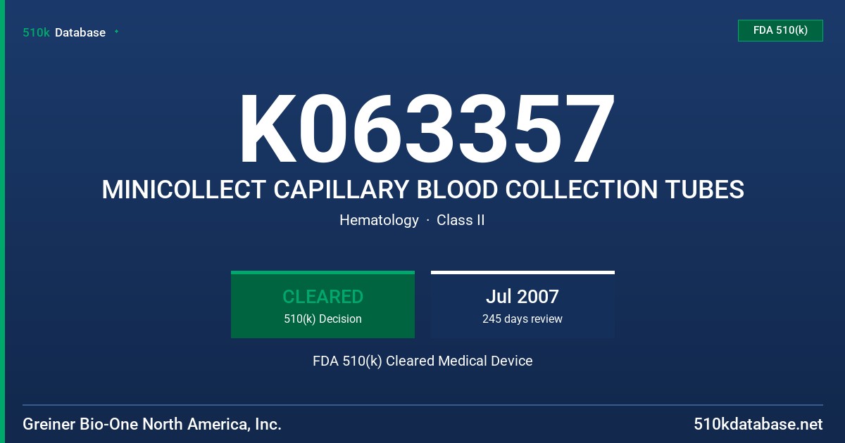K063357 MINICOLLECT CAPILLARY BLOOD COLLECTION TUBES FDA 510(k) Cleared Medical Device