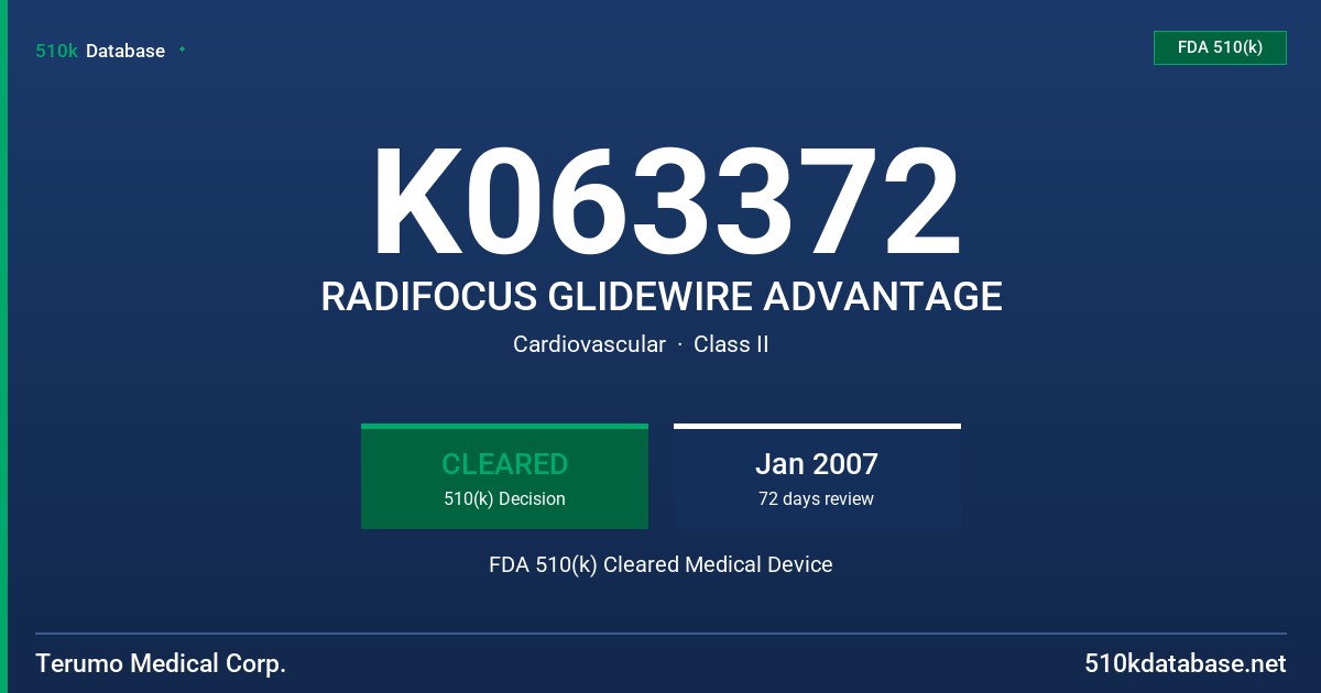 K063372 RADIFOCUS GLIDEWIRE ADVANTAGE FDA 510(k) Cleared Medical Device