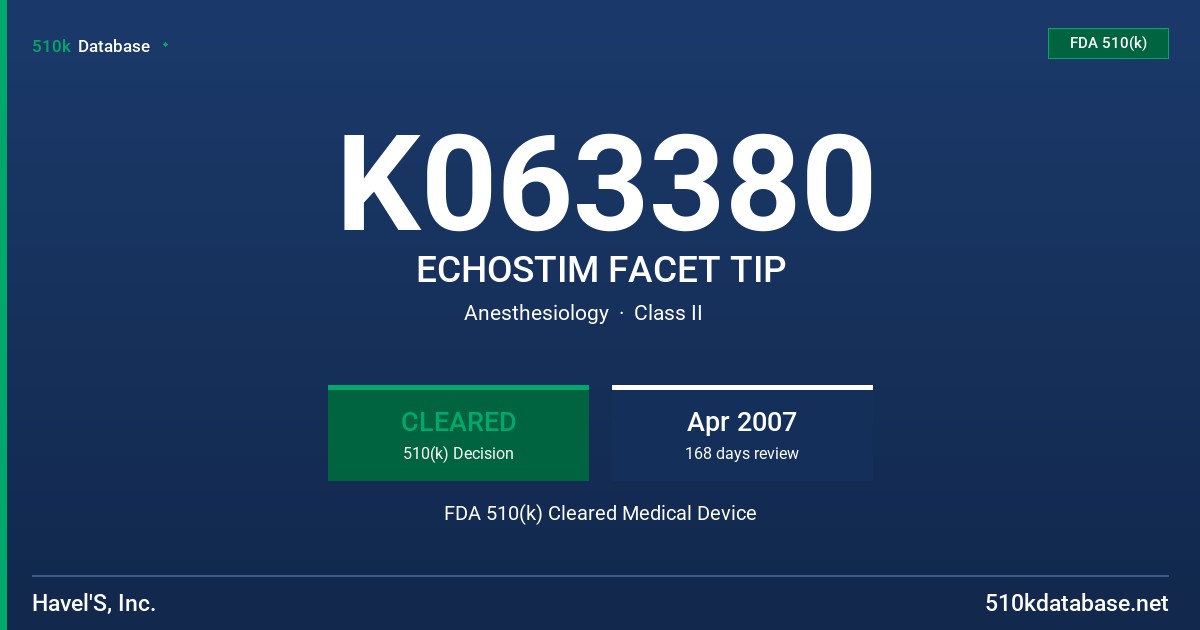 K063380 ECHOSTIM FACET TIP FDA 510(k) Cleared Medical Device