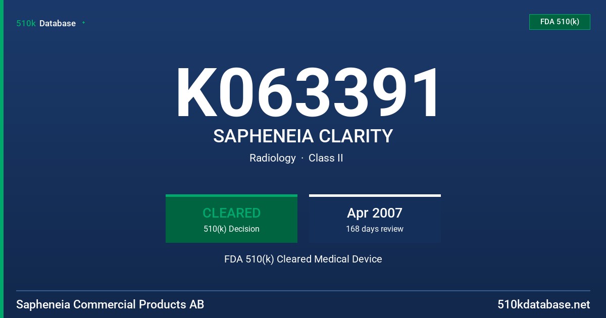 K063391 SAPHENEIA CLARITY FDA 510(k) Cleared Medical Device