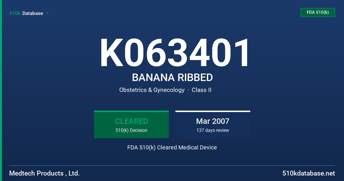 K063401 BANANA RIBBED FDA 510(k) Cleared Medical Device