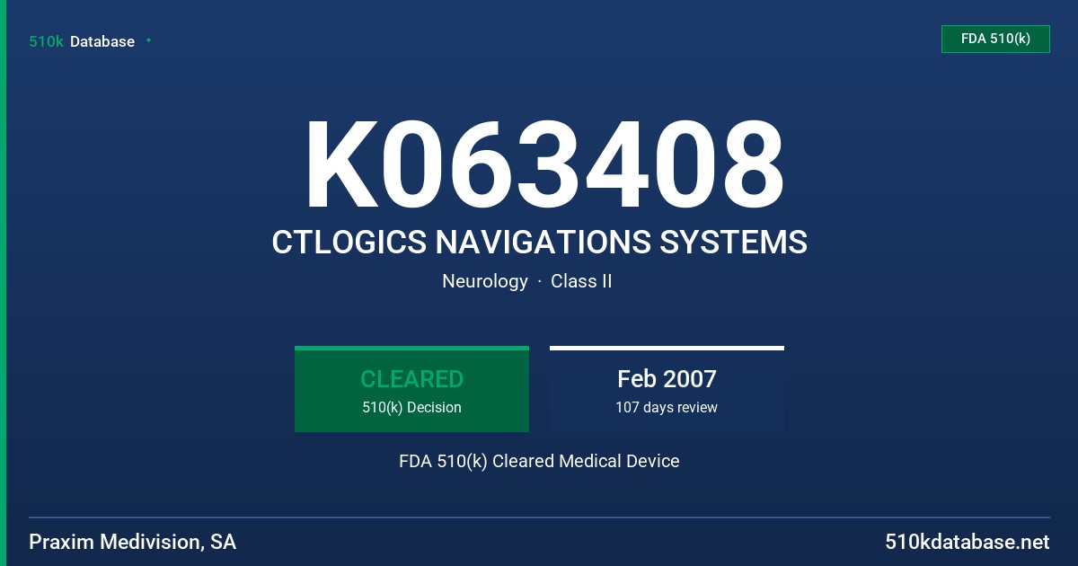 K063408 CTLOGICS NAVIGATIONS SYSTEMS FDA 510(k) Cleared Medical Device