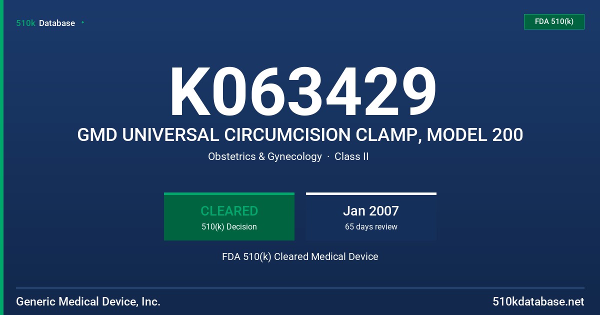 K063429 GMD UNIVERSAL CIRCUMCISION CLAMP, MODEL 200 FDA 510(k) Cleared Medical Device