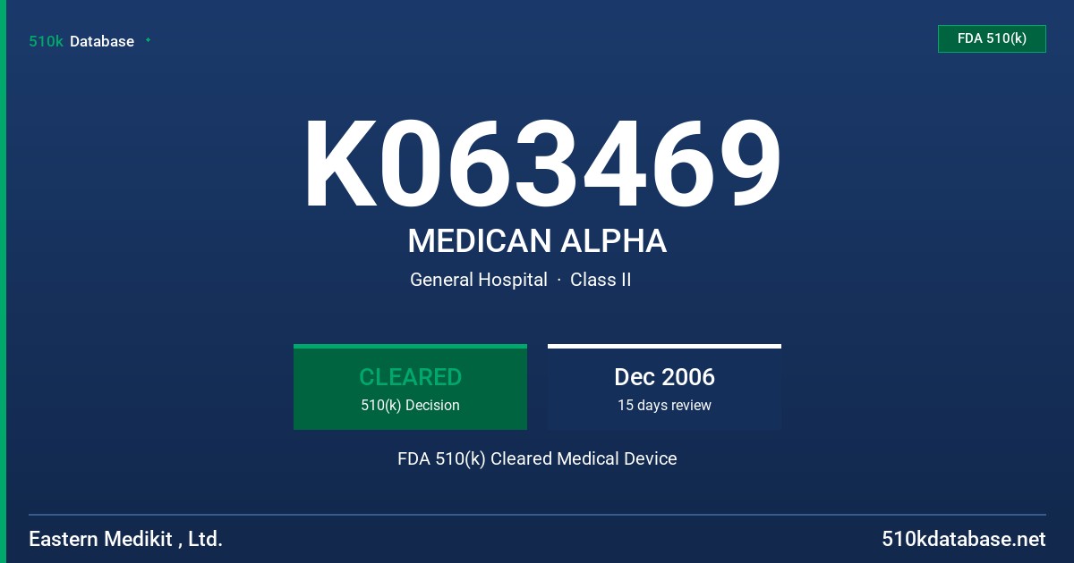 K063469 MEDICAN ALPHA FDA 510(k) Cleared Medical Device