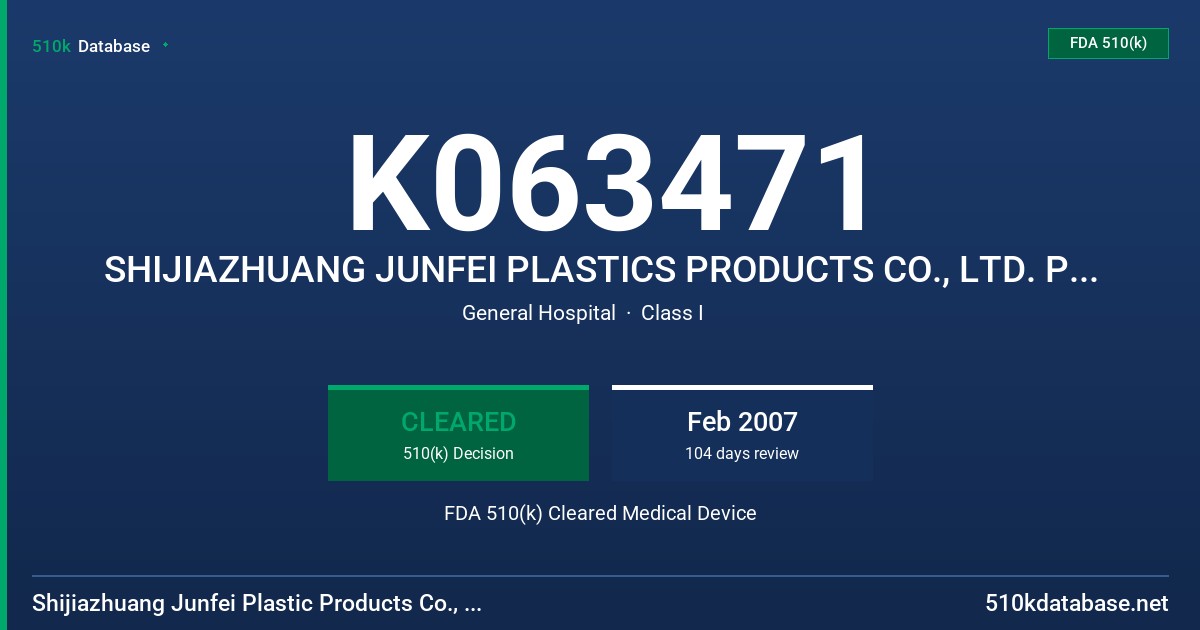 K063471 SHIJIAZHUANG JUNFEI PLASTICS PRODUCTS CO., LTD. POWDER FREE (WHITE) VINYL PATIENT EXAMINATION GLOVES FDA 510(k) Cleared Medical Device