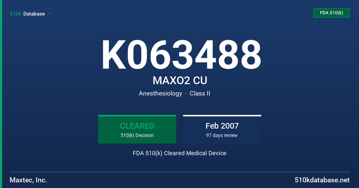 K063488 MAXO2 CU FDA 510(k) Cleared Medical Device