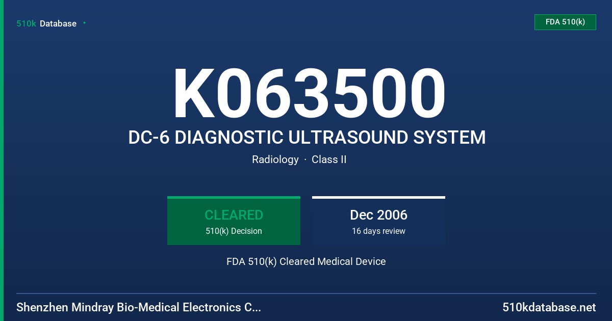 K063500 DC-6 DIAGNOSTIC ULTRASOUND SYSTEM FDA 510(k) Cleared Medical Device